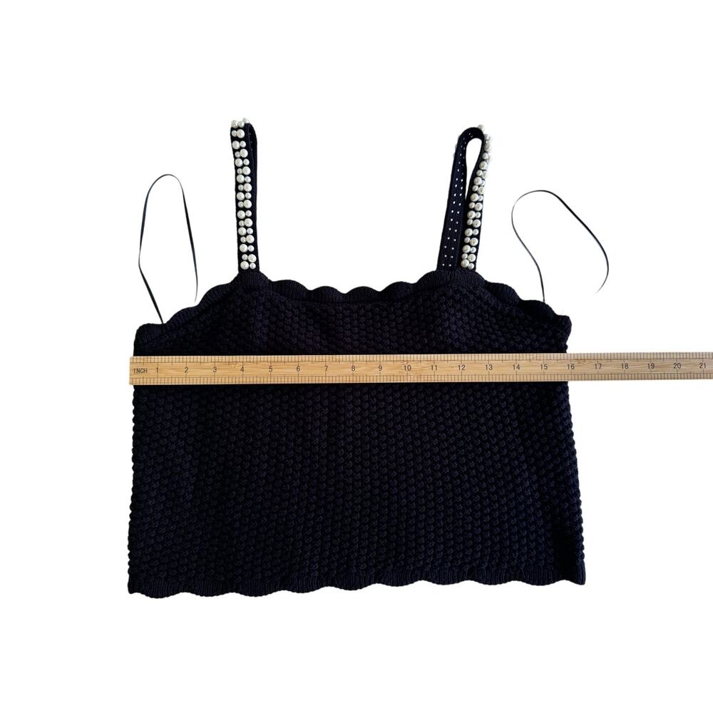 House of Harlow 1960 Large Black Pearl Strap Crop Top Knit Y2K Party Cami - Picture 8 of 8